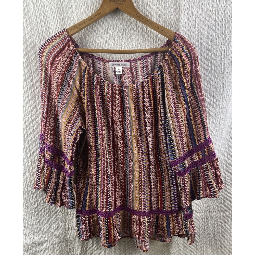 JOHN PAUL RICHARD Womens 3/4 Sleeve Blouse Medium Purple Abstract Multi Color - Picture 1 of 12